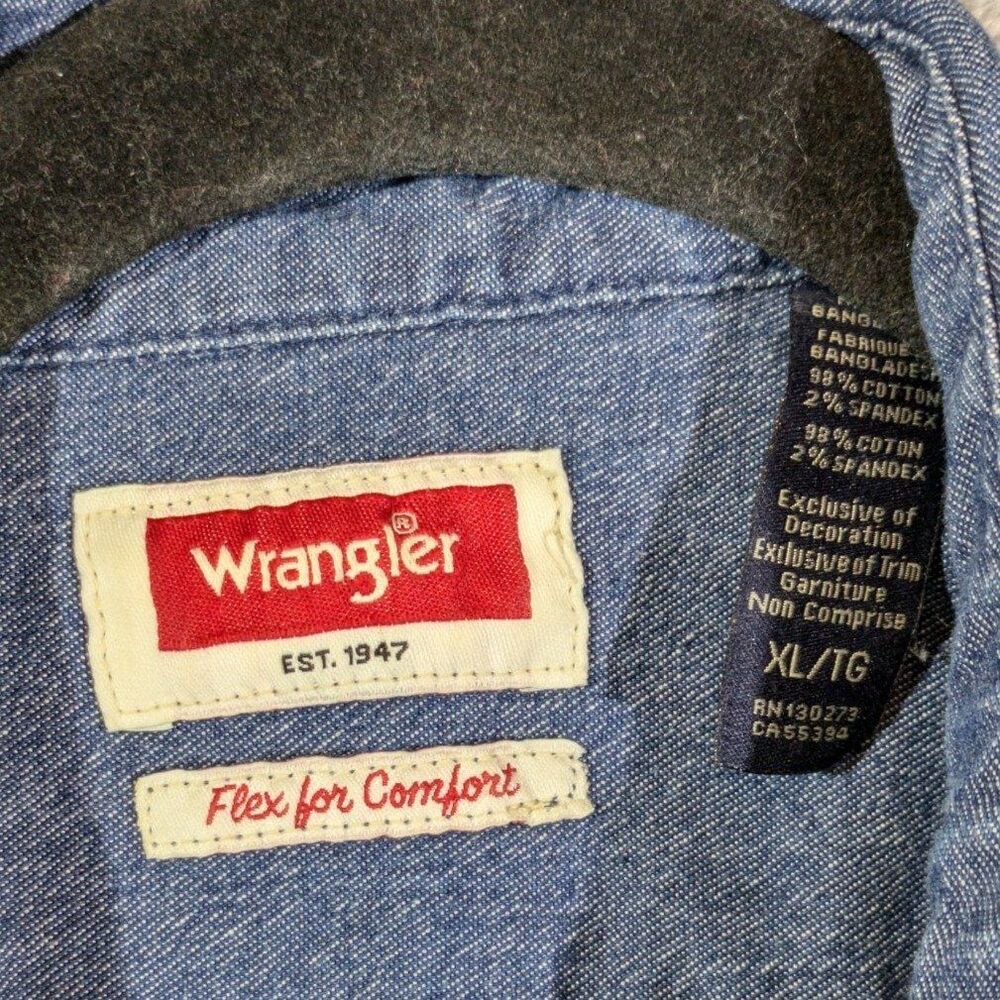 Wrangler Denim Button Up Shirt Size XL Flex Fit Western Cowboy Workwear - Picture 5 of 7
